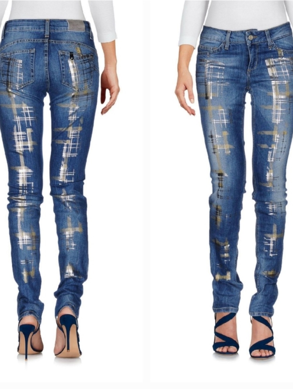 Liu Jo Blue Skinny Jeans with Metallic Paint-Effect